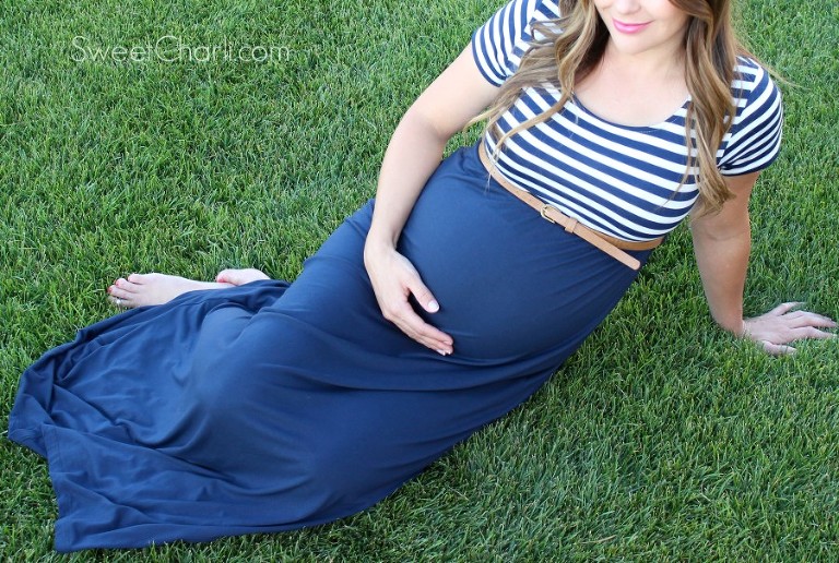trendy maternity striped maxi dress from PinkBlush