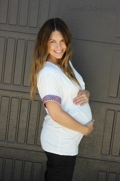 Trendy maternity white tribal top from PinkBlush