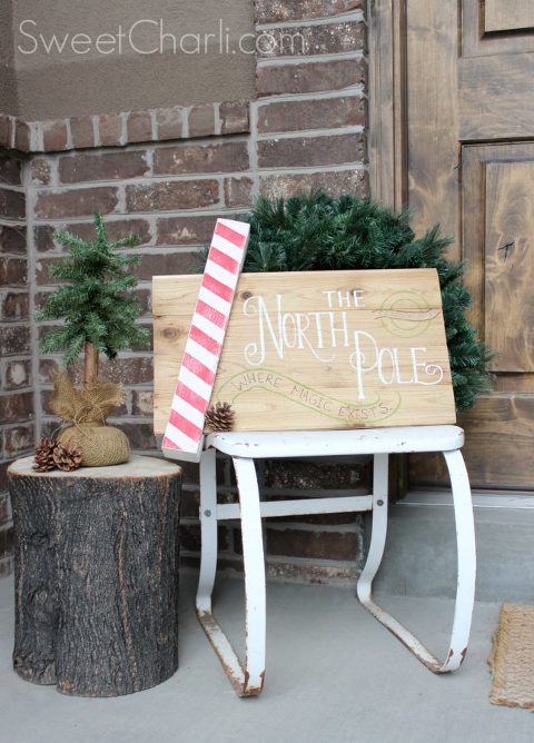wooden pallet north pole sign